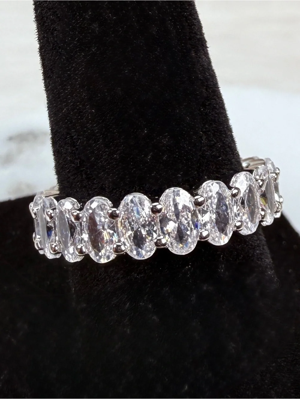 Silvertone Oval Bling Thin Eternity Band sz 6